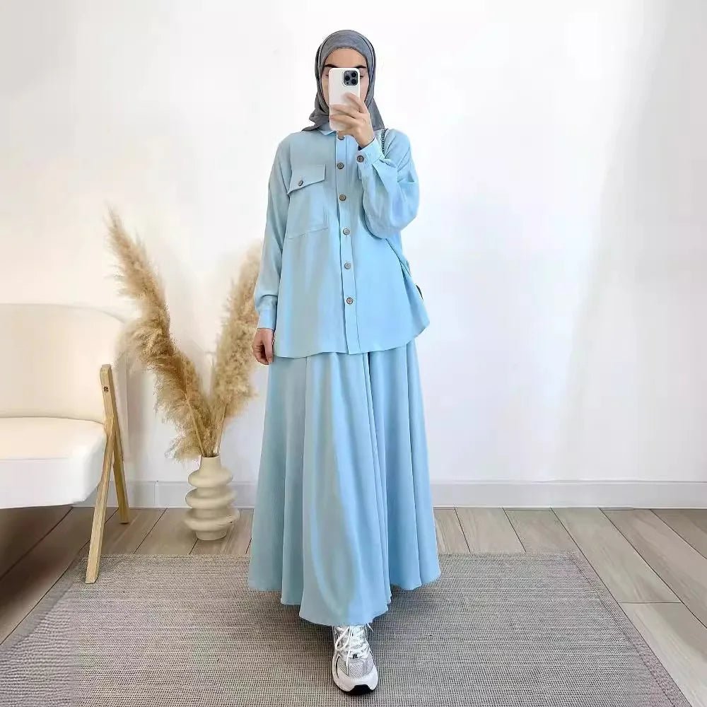 Ensemble Abaya Deux Pièces Femme Chemise Manches Longues et Jupe - NGSHOP-ONE