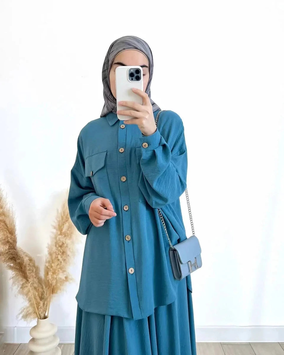 Ensemble Abaya Deux Pièces Femme Chemise Manches Longues et Jupe - NGSHOP-ONE