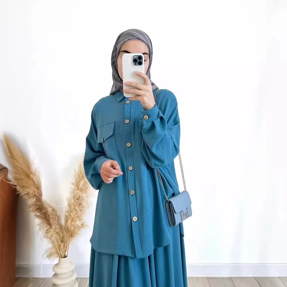Ensemble Abaya Deux Pièces Femme Chemise Manches Longues et Jupe - NGSHOP-ONE