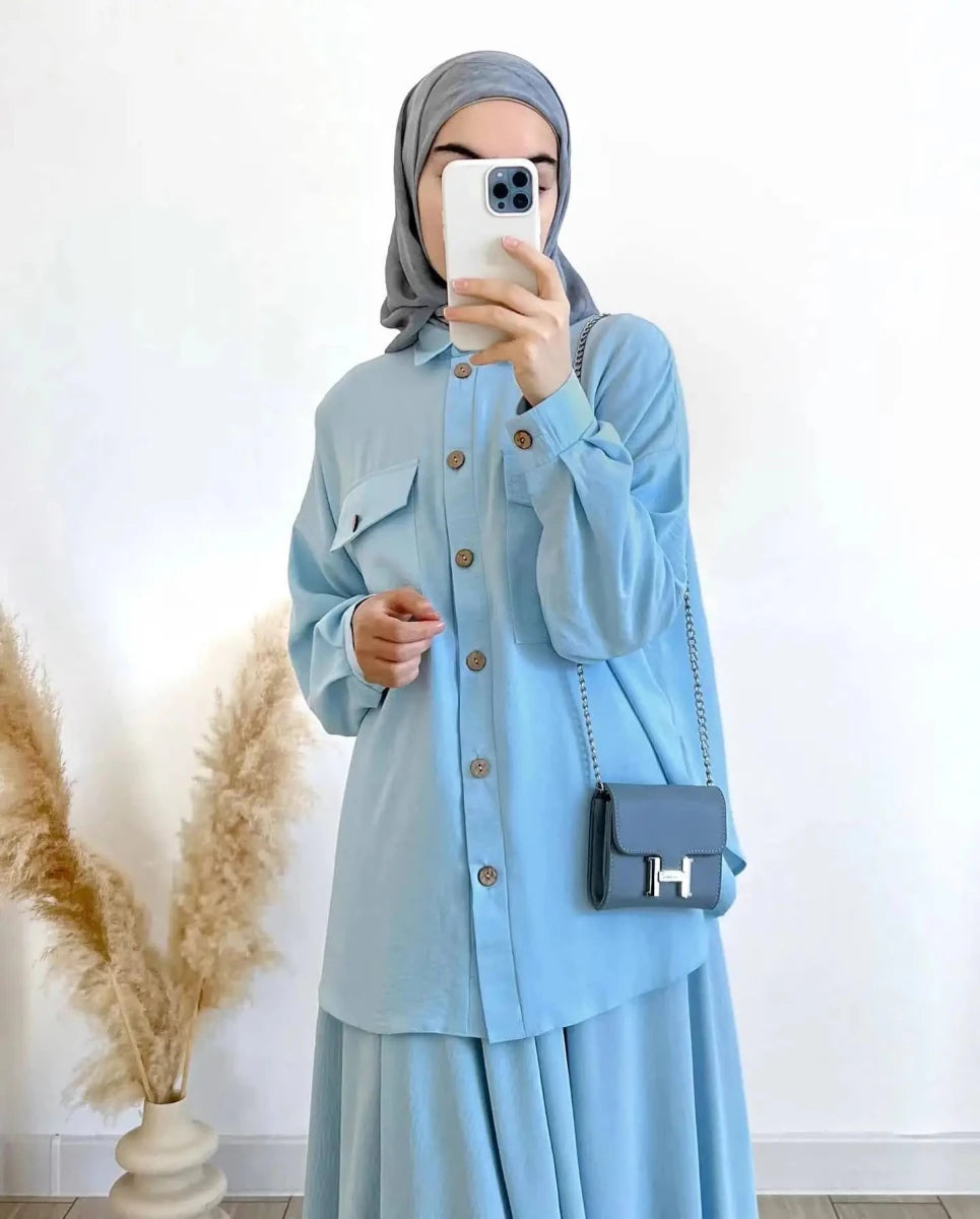 Ensemble Abaya Deux Pièces Femme Chemise Manches Longues et Jupe - NGSHOP-ONE