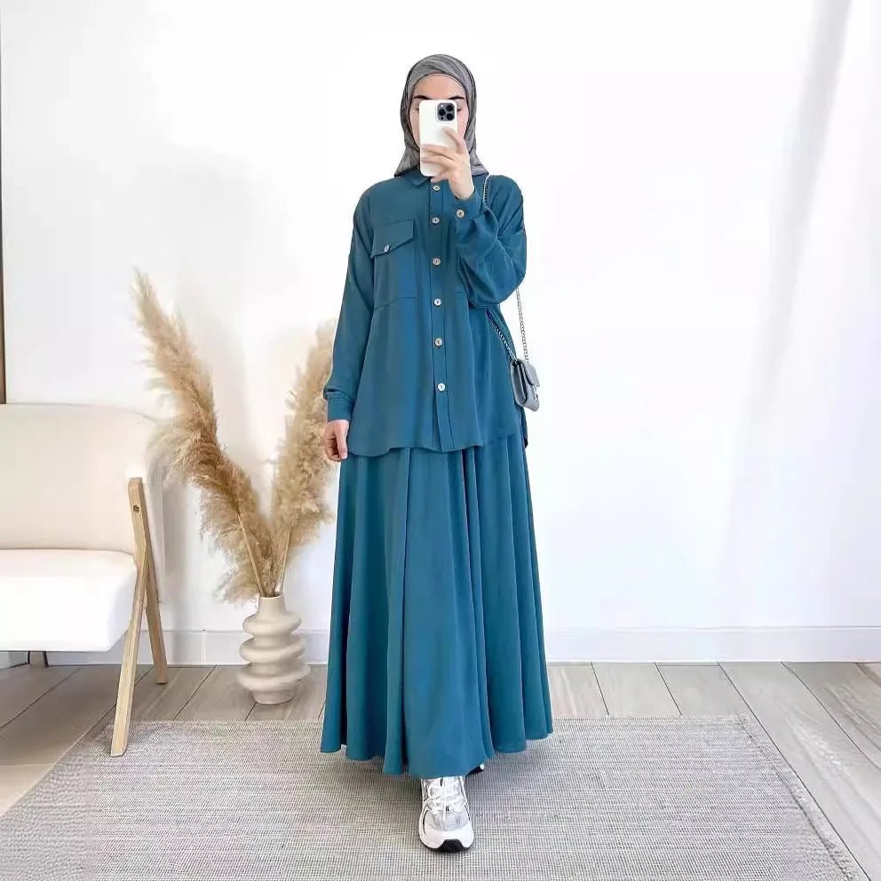 Ensemble Abaya Deux Pièces Femme Chemise Manches Longues et Jupe - NGSHOP-ONE