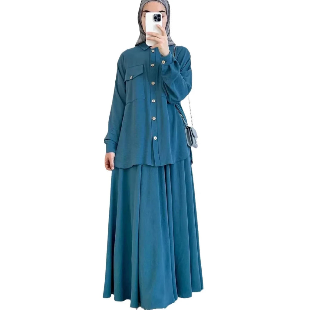 Ensemble Abaya Deux Pièces Femme Chemise Manches Longues et Jupe - NGSHOP-ONE