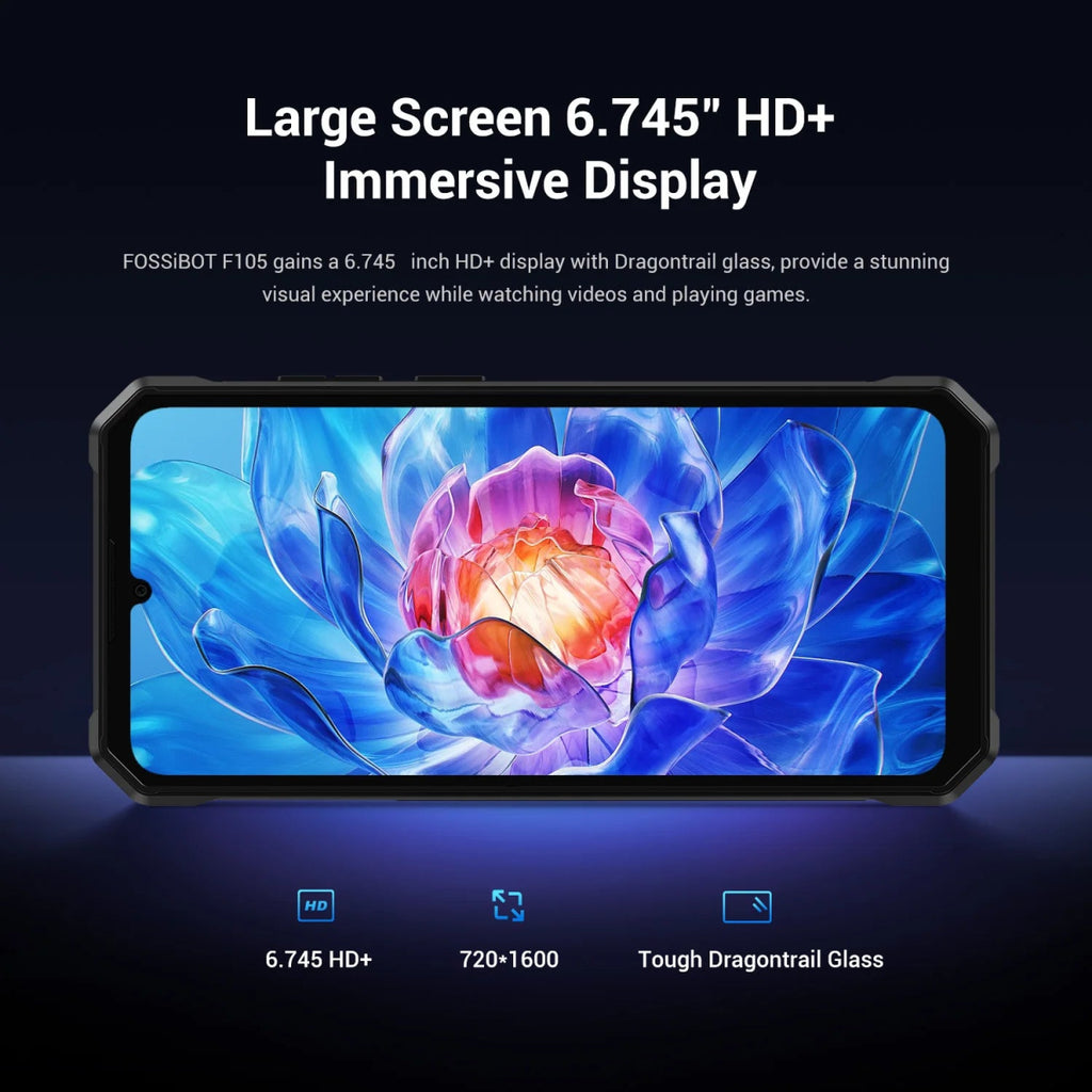 Smartphone robuste FOSSiBOT F105 Android 14,12 Go + 64 Go, écran HD+IPS 6,745", appareil photo 20 MP - NGSHOP-ONE