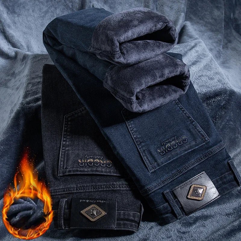 Pantalon homme en denim stretch extensible doublé polaire, style business décontracté et confortable - NGSHOP-ONE