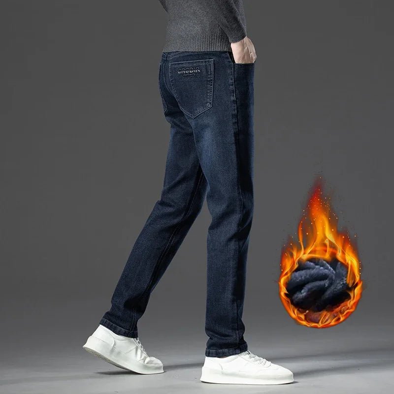 Pantalon homme en denim stretch extensible doublé polaire, style business décontracté et confortable - NGSHOP-ONE