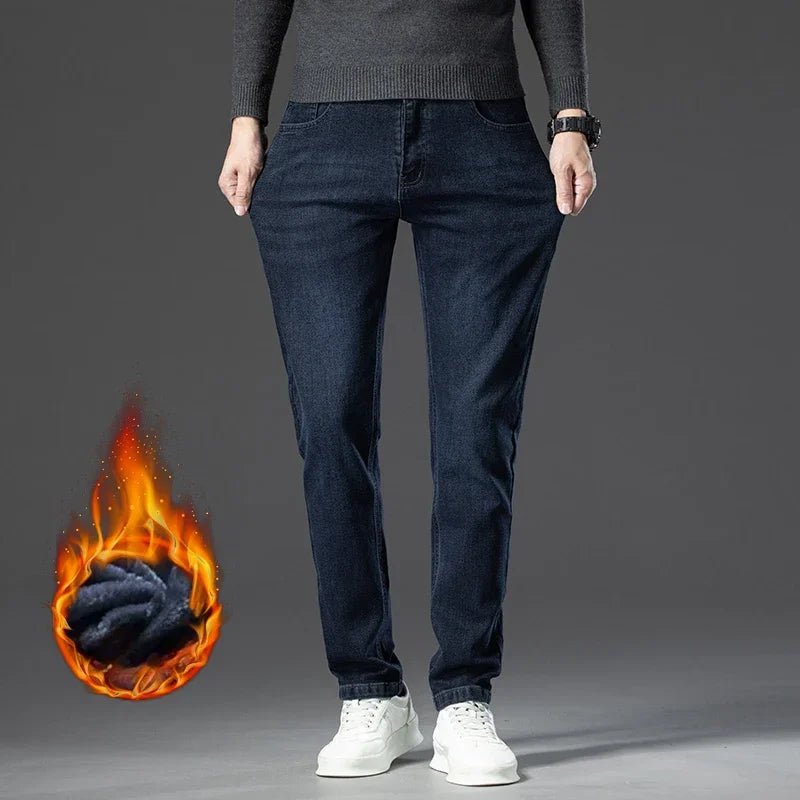 Pantalon homme en denim stretch extensible doublé polaire, style business décontracté et confortable - NGSHOP-ONE