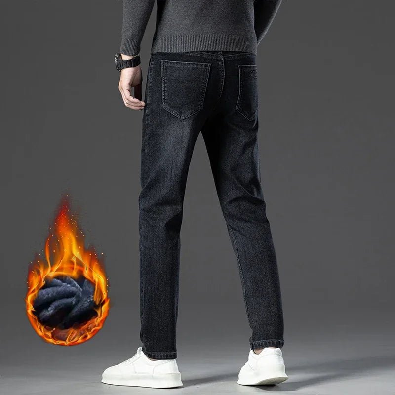 Pantalon homme en denim stretch extensible doublé polaire, style business décontracté et confortable - NGSHOP-ONE