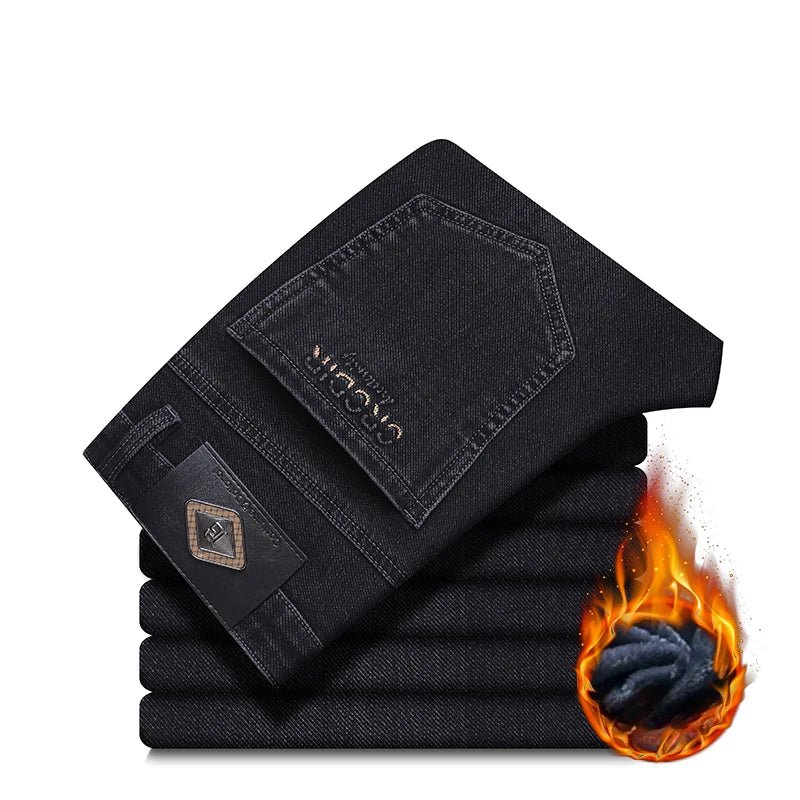 Pantalon homme en denim stretch extensible doublé polaire, style business décontracté et confortable - NGSHOP-ONE