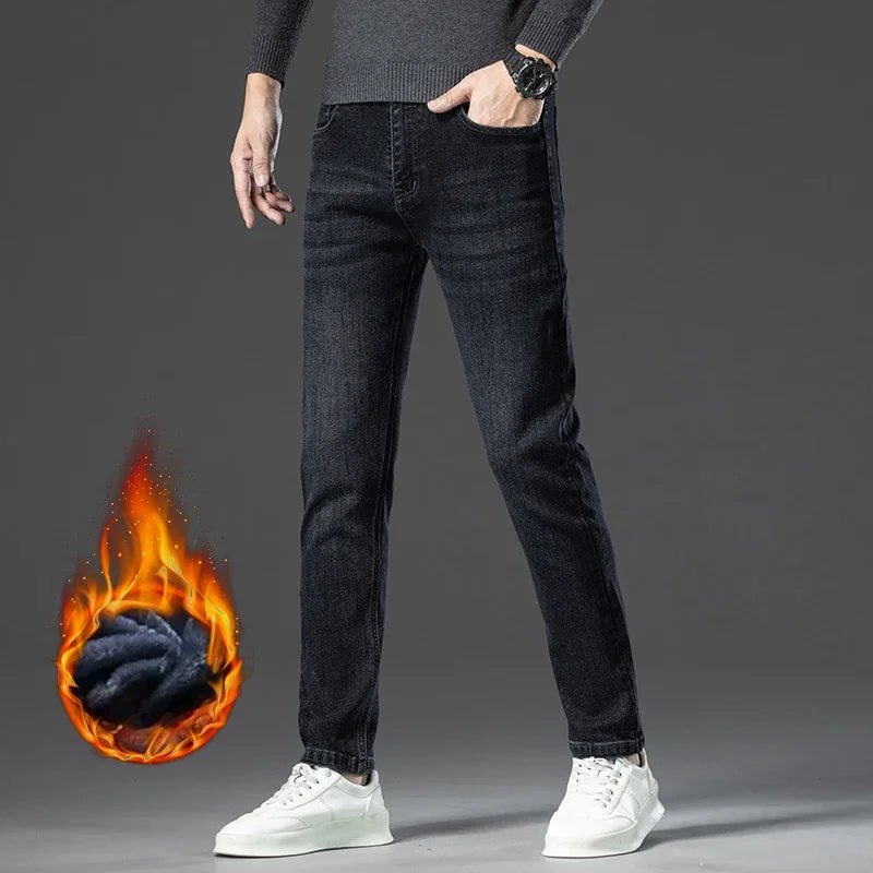 Pantalon homme en denim stretch extensible doublé polaire, style business décontracté et confortable - NGSHOP-ONE