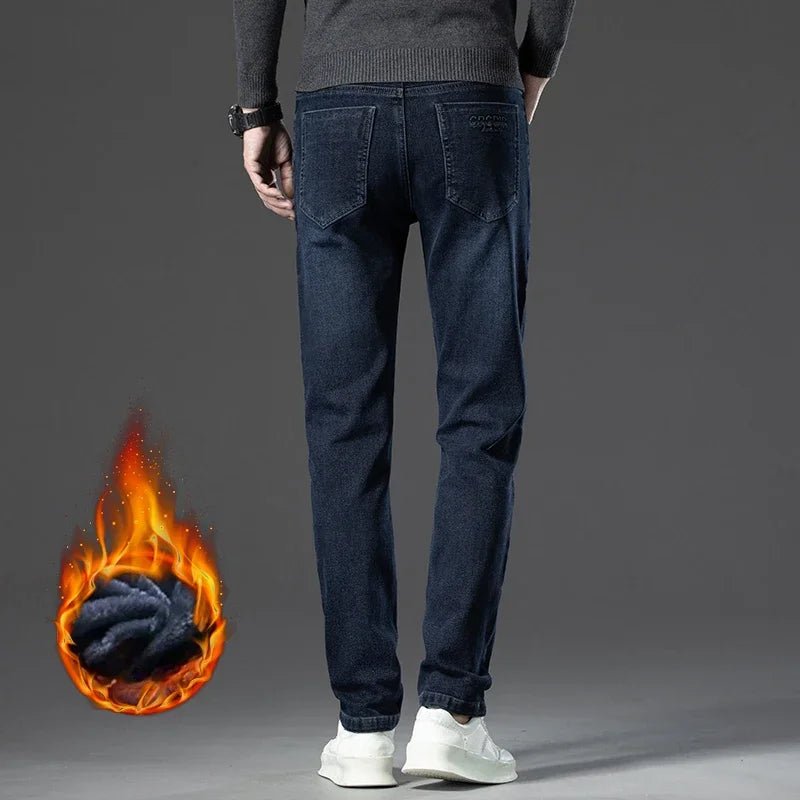 Pantalon homme en denim stretch extensible doublé polaire, style business décontracté et confortable - NGSHOP-ONE