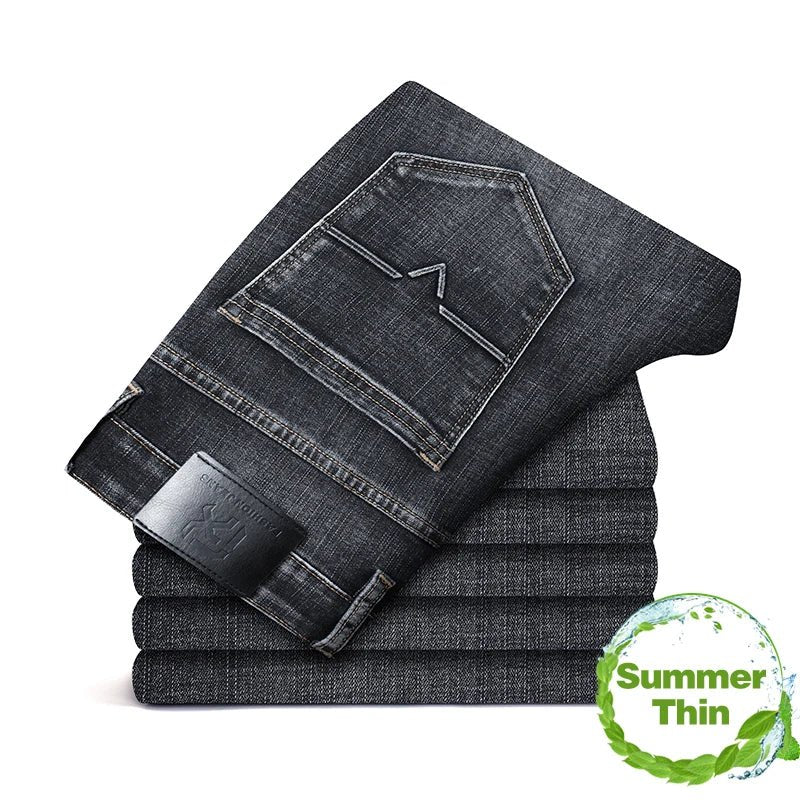 Jean stretch gris fumé décontracté pour homme, coupe classique et style bleu - NGSHOP-ONE