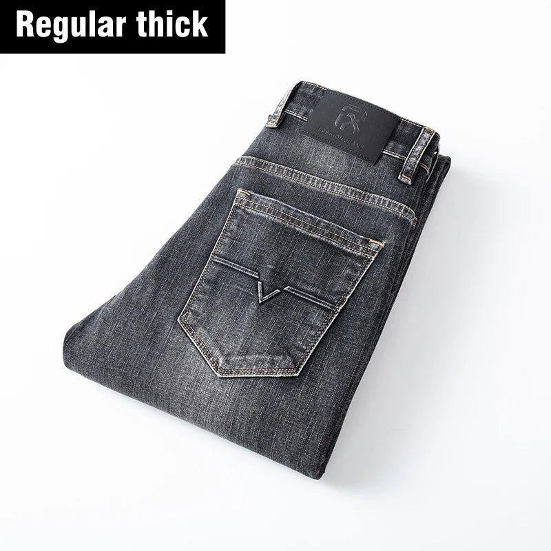 Jean stretch gris fumé décontracté pour homme, coupe classique et style bleu - NGSHOP-ONE