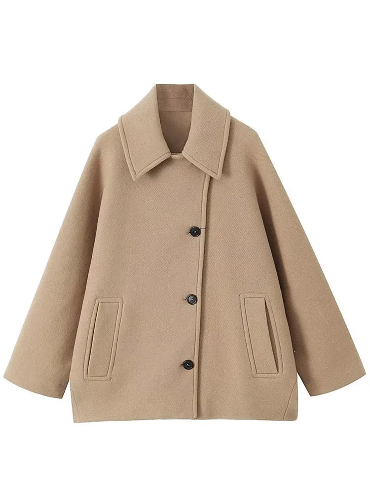Élégant manteau à col rabattu pour femme, style vintage, manches longues. - NGSHOP-ONE