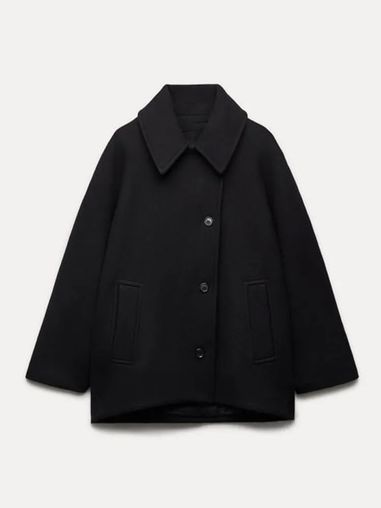 Élégant manteau à col rabattu pour femme, style vintage, manches longues. - NGSHOP-ONE