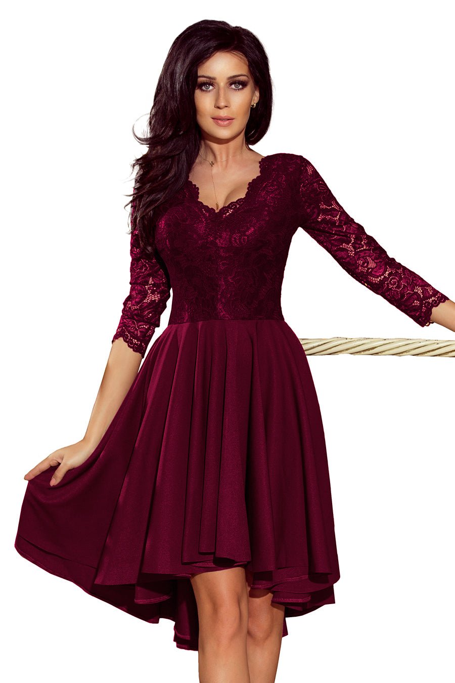 Robe dos plus long avec encolure en dentelle - prune - NGSHOP-ONE