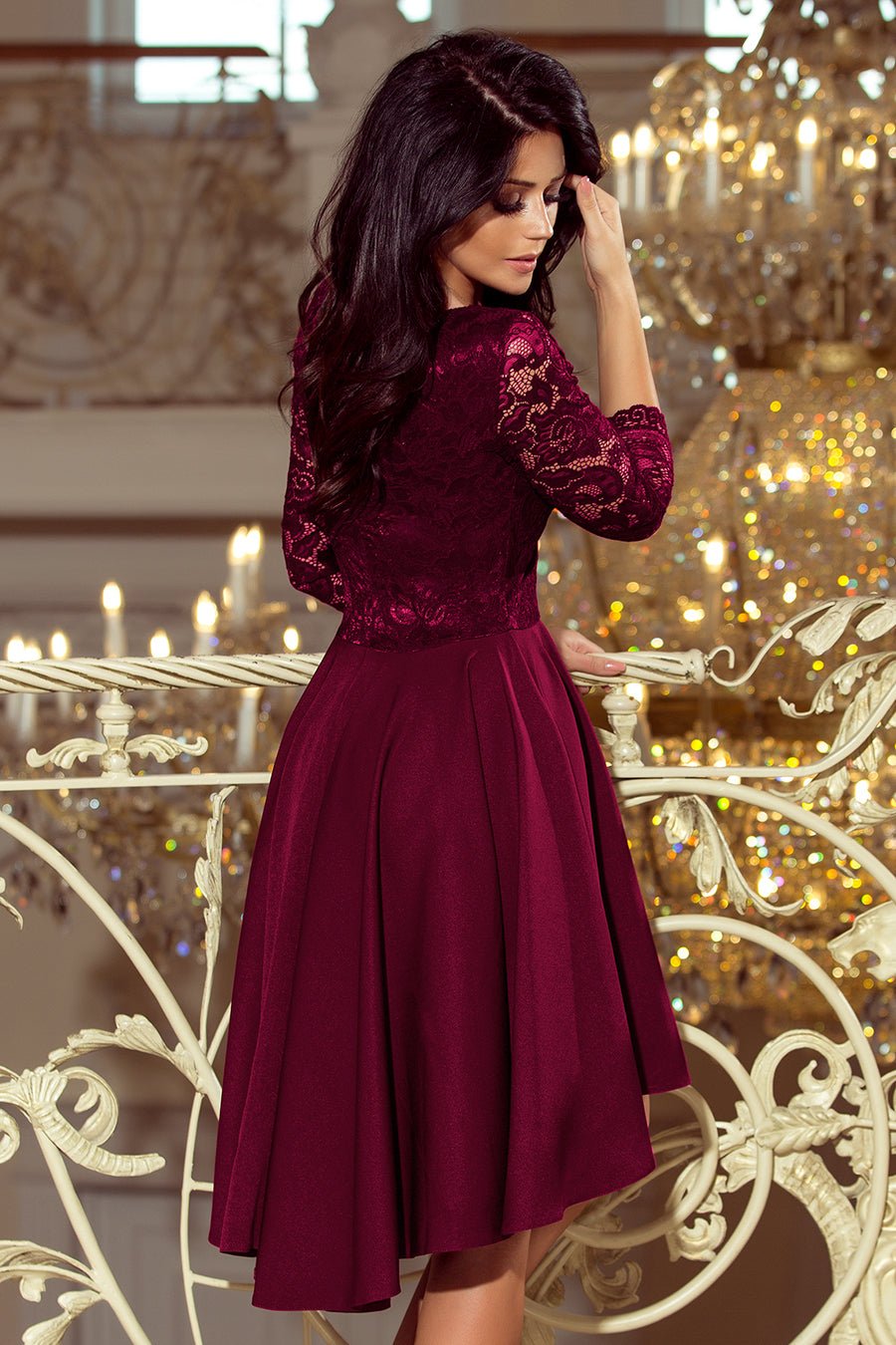 Robe dos plus long avec encolure en dentelle - prune - NGSHOP-ONE