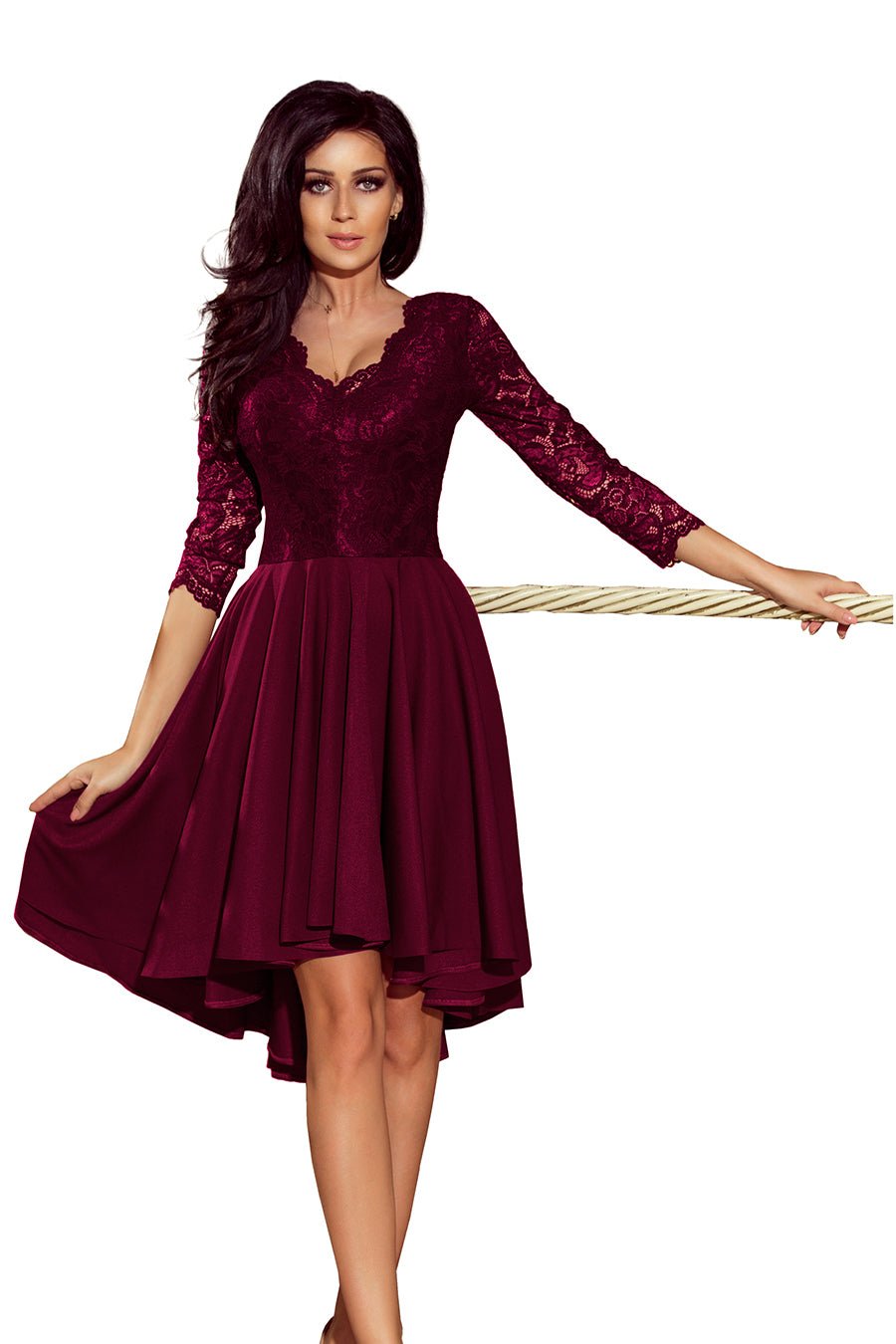 Robe dos plus long avec encolure en dentelle - prune - NGSHOP-ONE