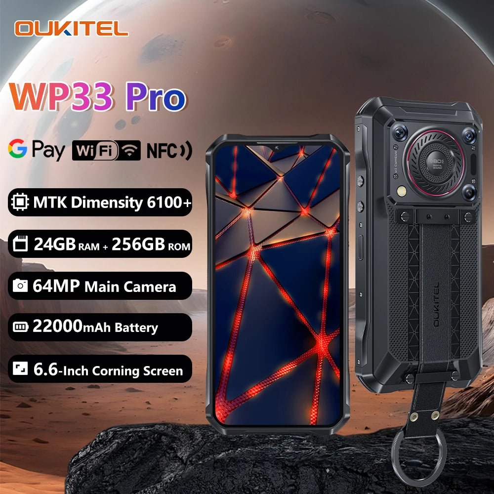 Oukitel WP33 Pro 5G: smartphone robuste 22 000 mAh, écran FHD+ 6,6" 64 MP, 33 W Dimensity 6100+ - NGSHOP-ONE