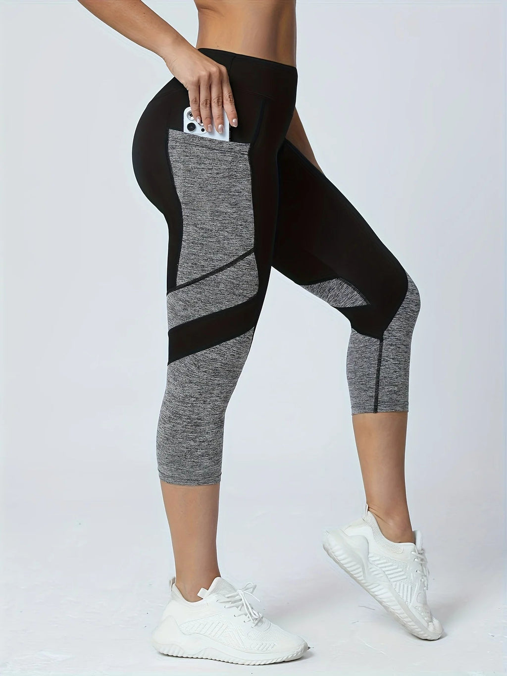Pantalon de yoga taille haute à poches patchwork pour femme, legging capri gainant. - NGSHOP-ONE