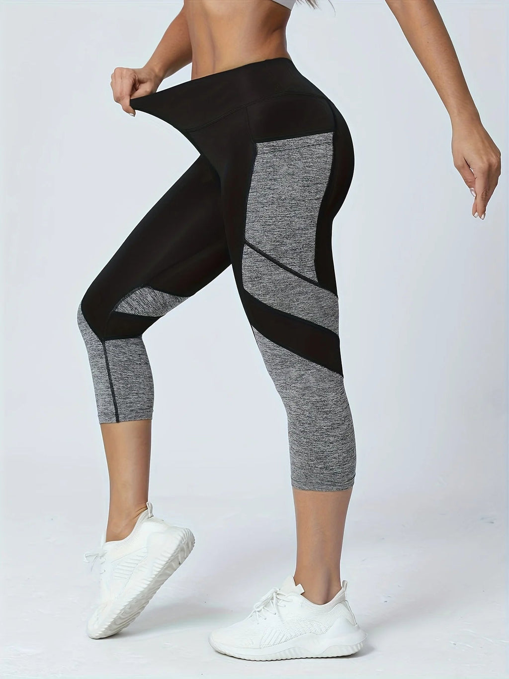 Pantalon de yoga taille haute à poches patchwork pour femme, legging capri gainant. - NGSHOP-ONE