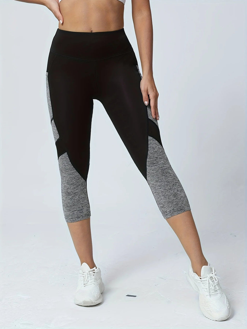 Pantalon de yoga taille haute à poches patchwork pour femme, legging capri gainant. - NGSHOP-ONE