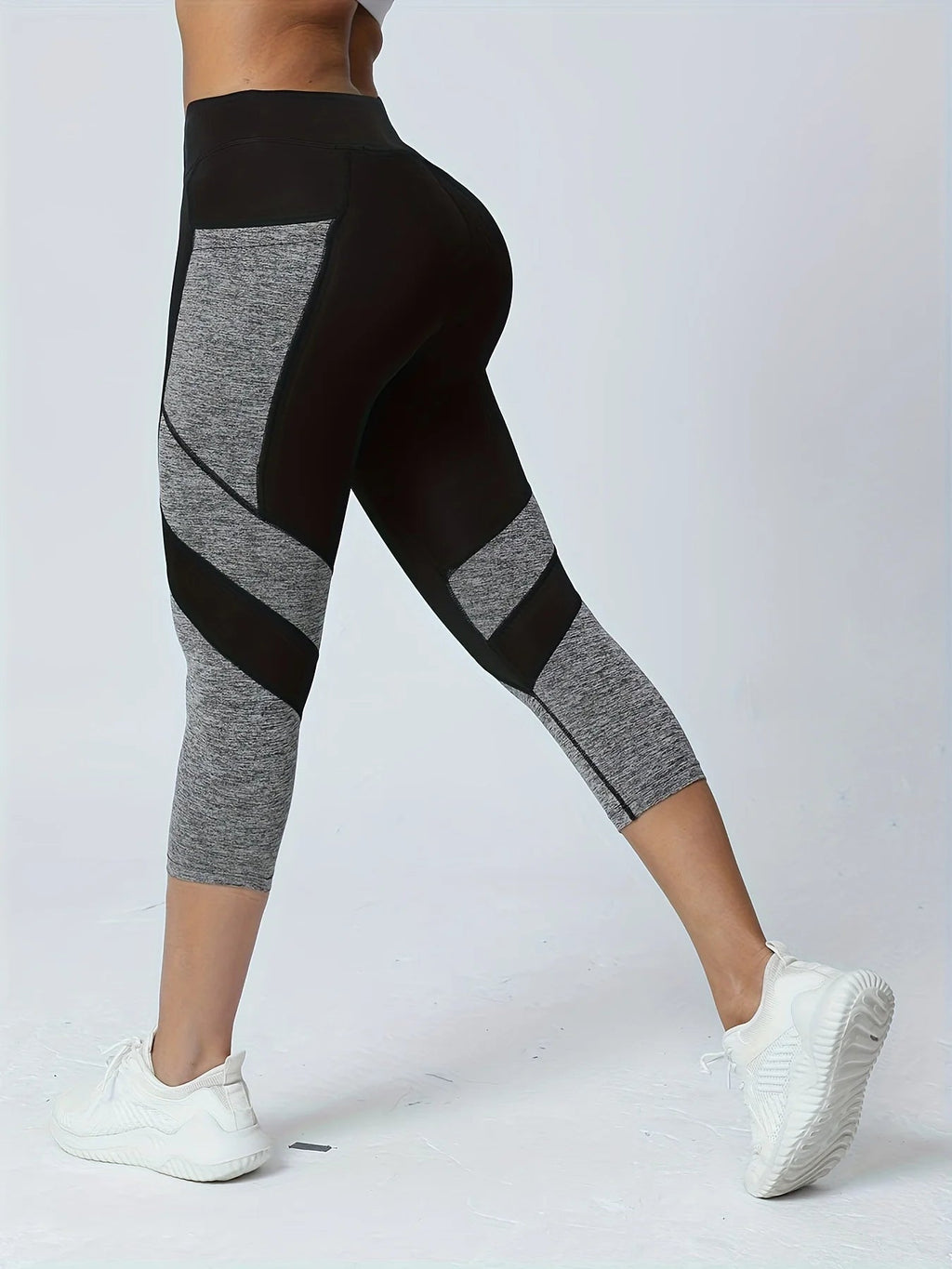 Pantalon de yoga taille haute à poches patchwork pour femme, legging capri gainant. - NGSHOP-ONE