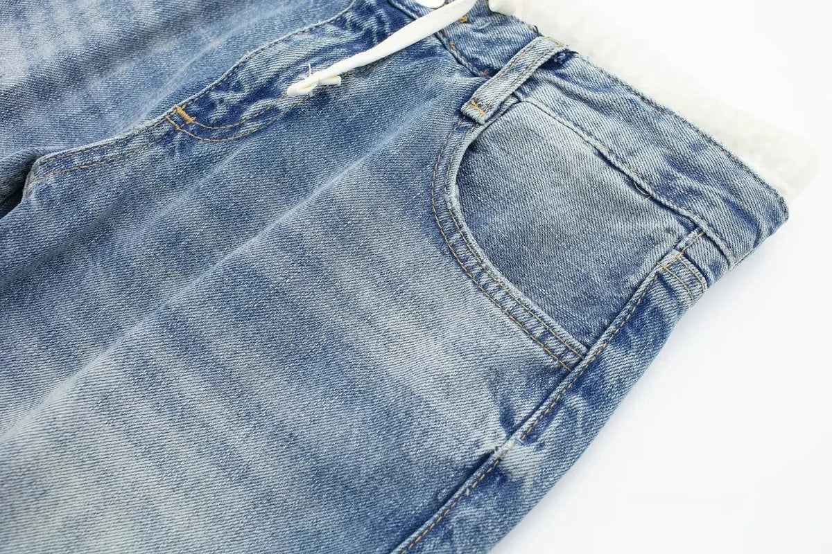 Pantalon en jean patchwork tendance femme: coupe décontractée, taille mi-haute - NGSHOP-ONE