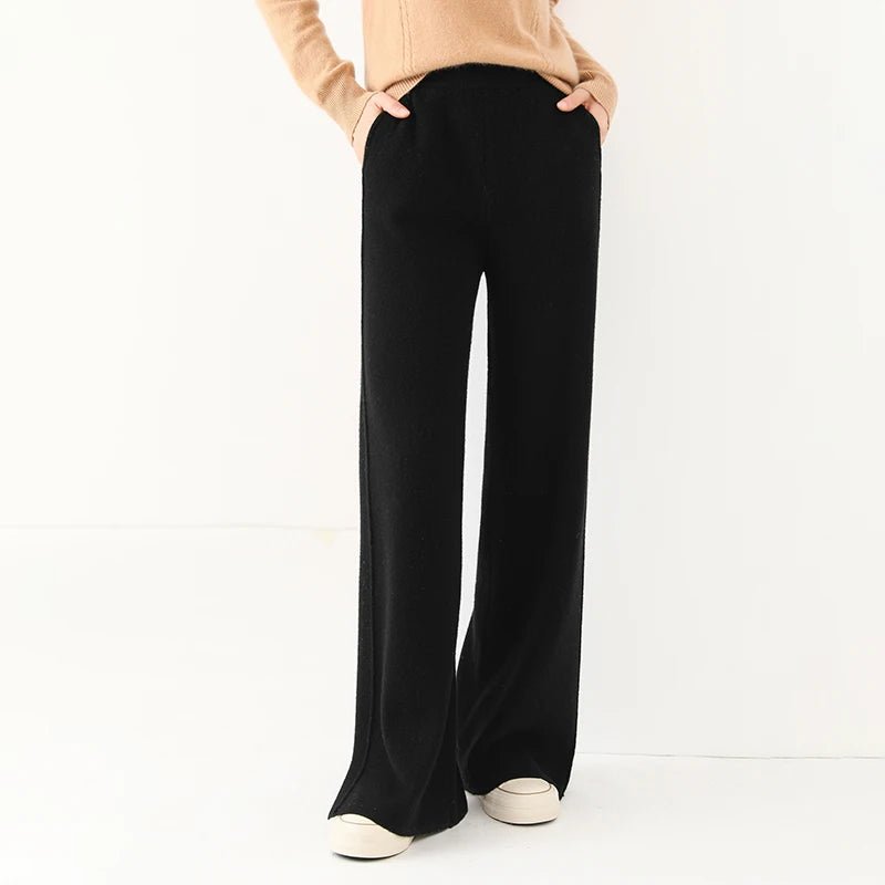 Pantalon en laine pour femme en cachemire tricoté, pantalon large tendance très en vogue. - NGSHOP-ONE