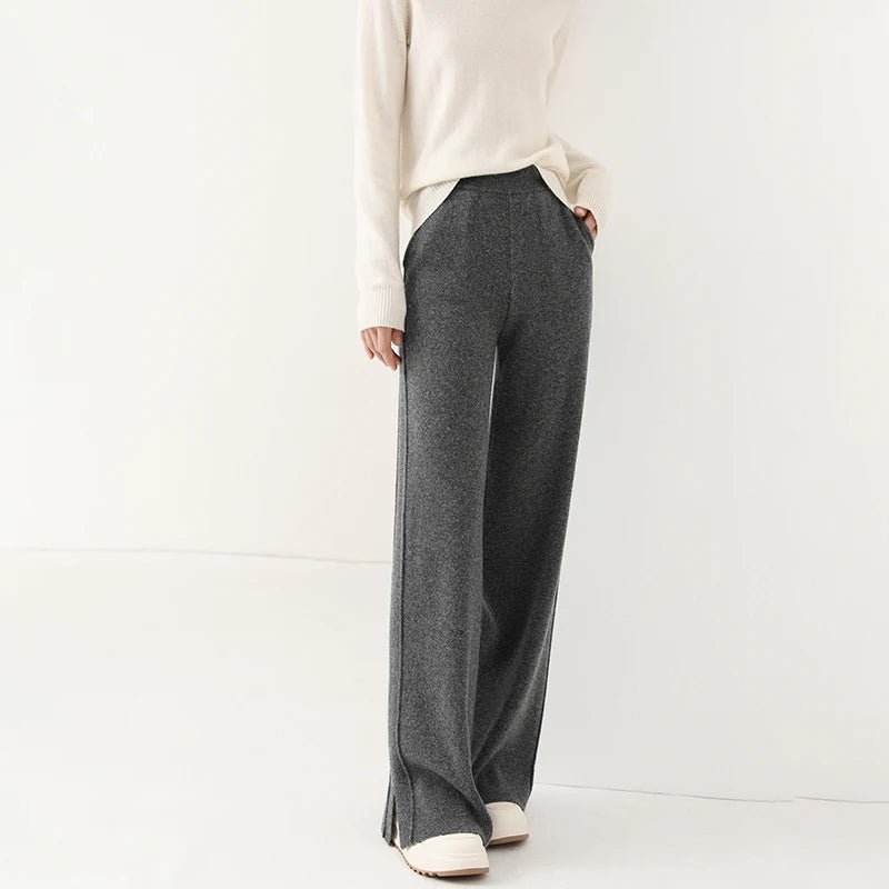 Pantalon en laine pour femme en cachemire tricoté, pantalon large tendance très en vogue. - NGSHOP-ONE