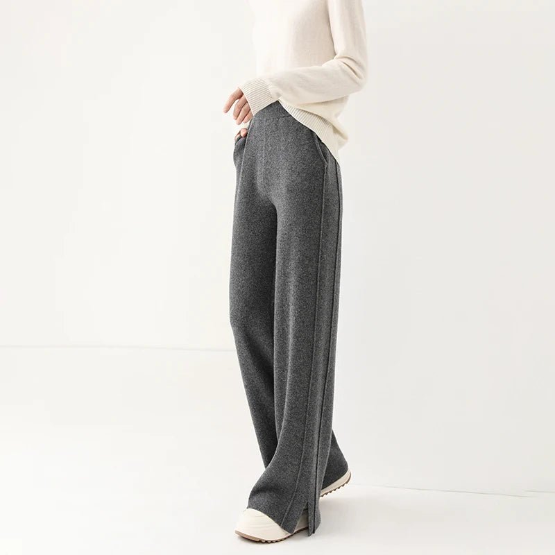 Pantalon en laine pour femme en cachemire tricoté, pantalon large tendance très en vogue. - NGSHOP-ONE