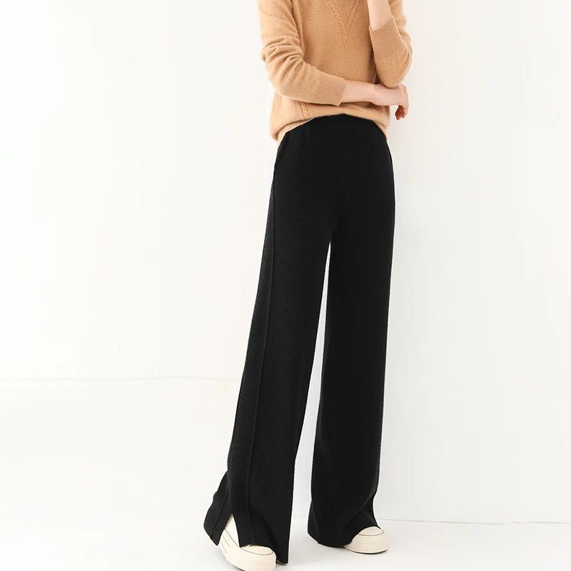 Pantalon en laine pour femme en cachemire tricoté, pantalon large tendance très en vogue. - NGSHOP-ONE