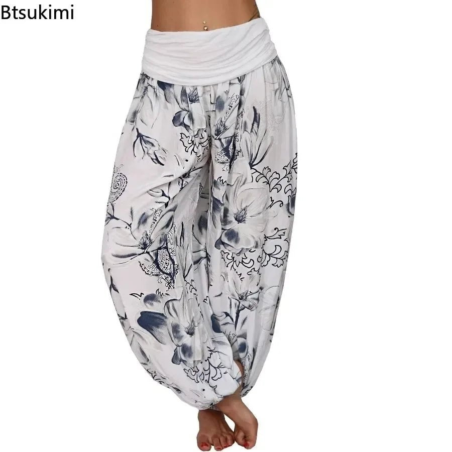 Pantalon large imprimé décontracté femme 2025 : style rétro tendance et artistique - NGSHOP-ONE