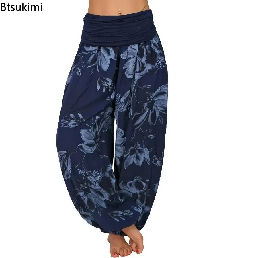 Pantalon large imprimé décontracté femme 2025 : style rétro tendance et artistique - NGSHOP-ONE