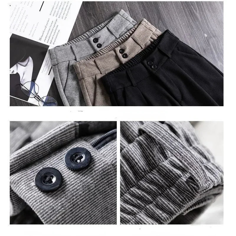 Pantalon long en laine, taille haute, coupe ample et fluide, style décontracté. - NGSHOP-ONE