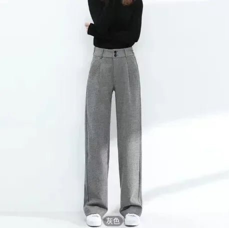 Pantalon long en laine, taille haute, coupe ample et fluide, style décontracté. - NGSHOP-ONE