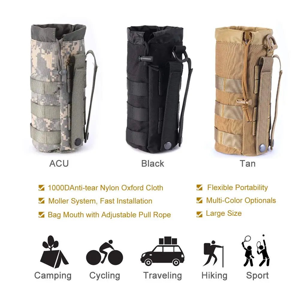Pochette porte-bouteille d'eau en filet pour sport et voyages, tactique Molle à cordon - NGSHOP-ONE