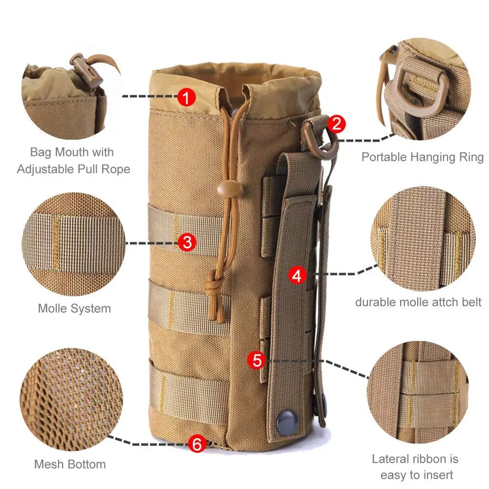 Pochette porte-bouteille d'eau en filet pour sport et voyages, tactique Molle à cordon - NGSHOP-ONE