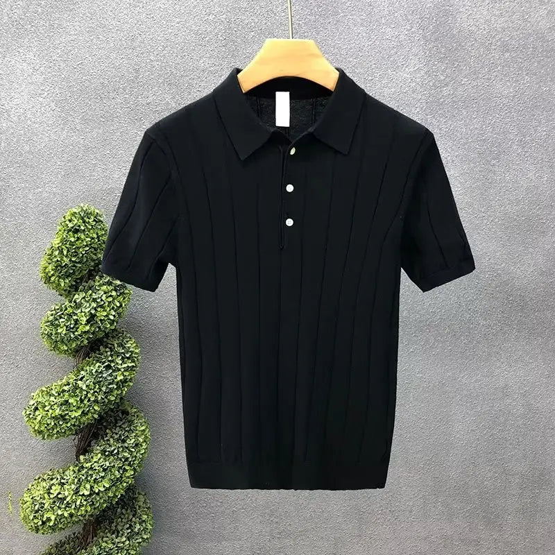 Polo homme slim en maille élastique, manches courtes, col boutonné, pull tendance - NGSHOP-ONE
