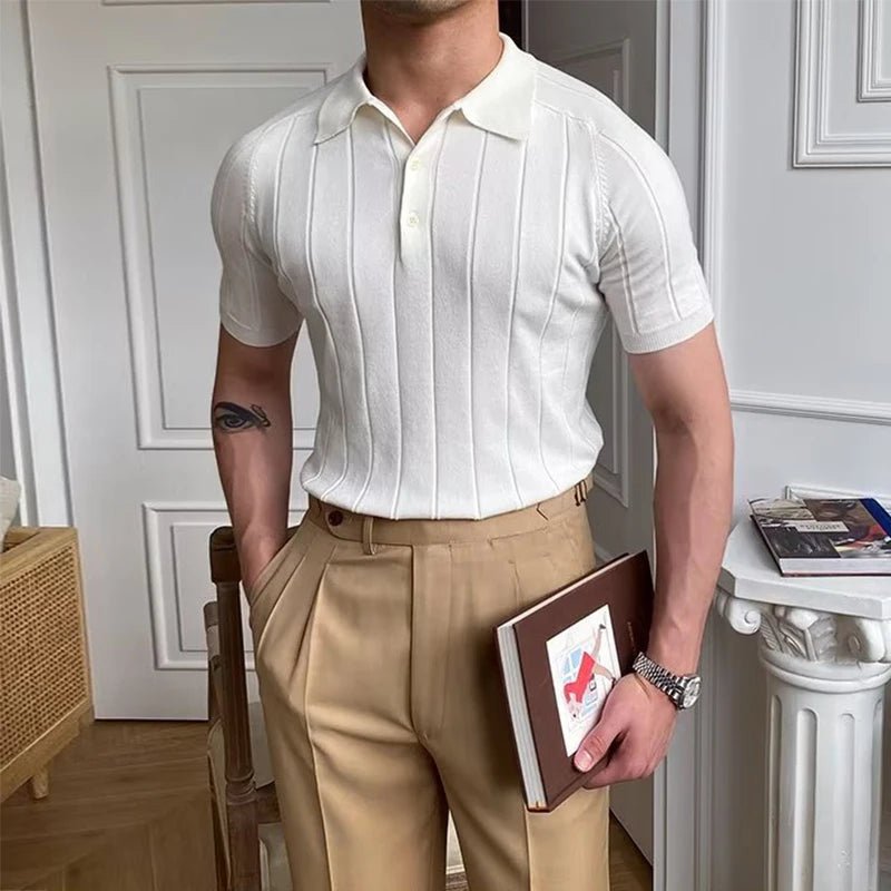 Polo homme slim en maille élastique, manches courtes, col boutonné, pull tendance - NGSHOP-ONE