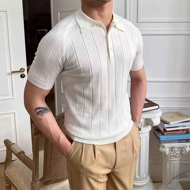 Polo homme slim en maille élastique, manches courtes, col boutonné, pull tendance - NGSHOP-ONE