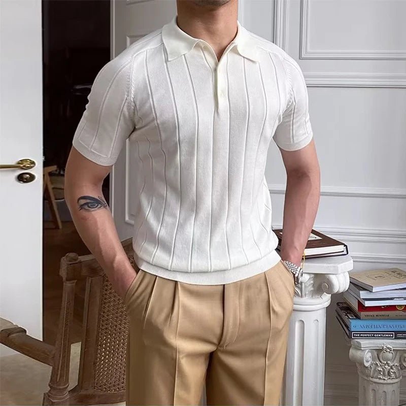 Polo homme slim en maille élastique, manches courtes, col boutonné, pull tendance - NGSHOP-ONE