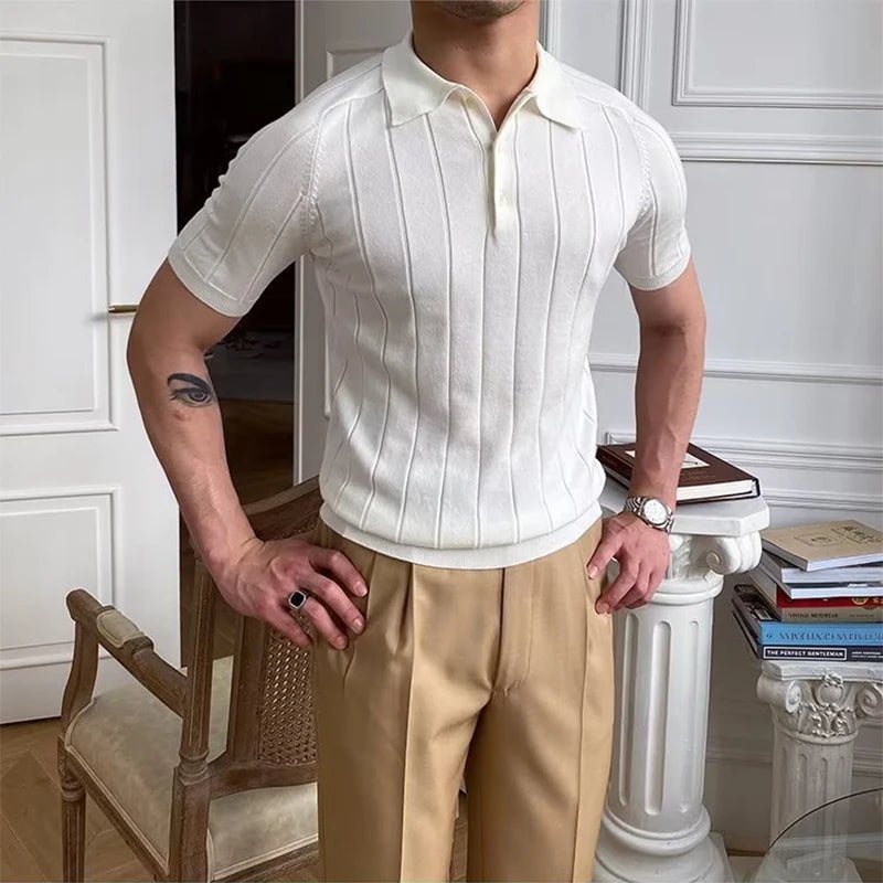 Polo homme slim en maille élastique, manches courtes, col boutonné, pull tendance - NGSHOP-ONE