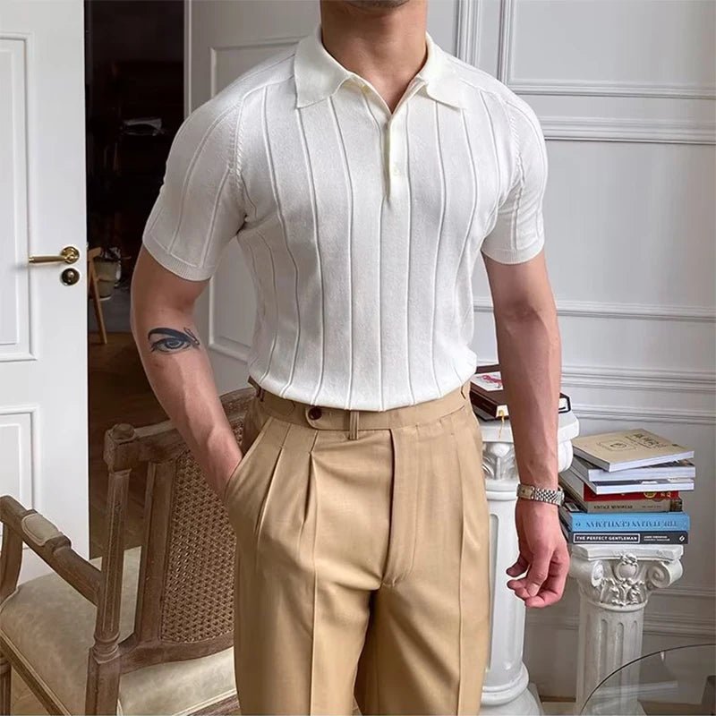 Polo homme slim en maille élastique, manches courtes, col boutonné, pull tendance - NGSHOP-ONE