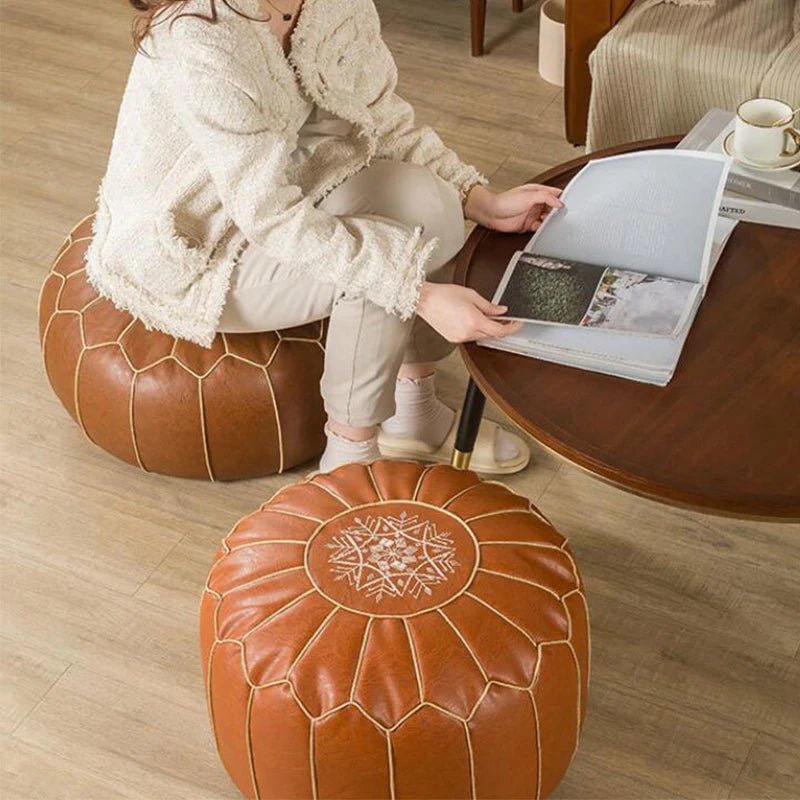 Pouf marocain en similicuir brodé, coussin non rembourré - NGSHOP-ONE