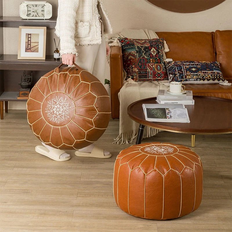 Pouf marocain en similicuir brodé, coussin non rembourré - NGSHOP-ONE