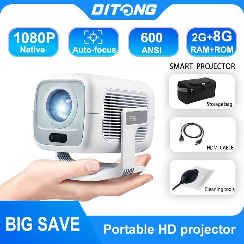 Projecteur DITONG X3Plus HD 1080p natif et 4K, Wi-Fi 6, Bluetooth 5.4, Android, mini projecteur LED - NGSHOP-ONE