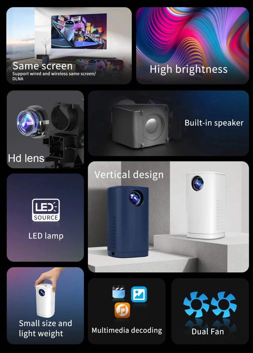 Projecteur Wi-Fi Mini Portable 4K LED pour home cinéma avec haut-parleur intégré - NGSHOP-ONE