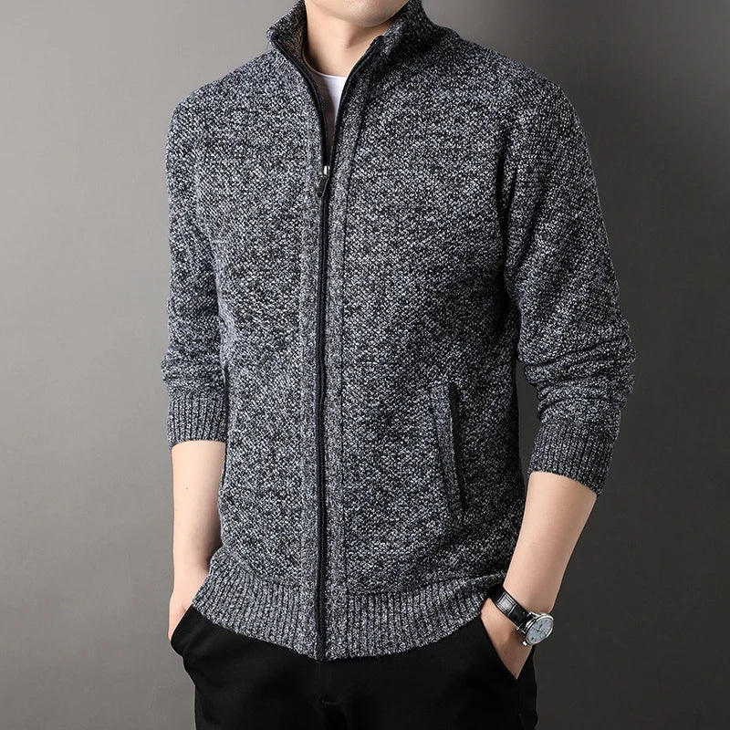 Pull en maille à col montant pour homme, cardigan automne-hiver, coupe slim, couleur unie - NGSHOP-ONE