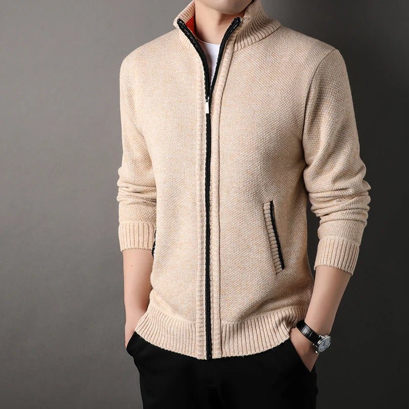 Pull en maille à col montant pour homme, cardigan automne-hiver, coupe slim, couleur unie - NGSHOP-ONE
