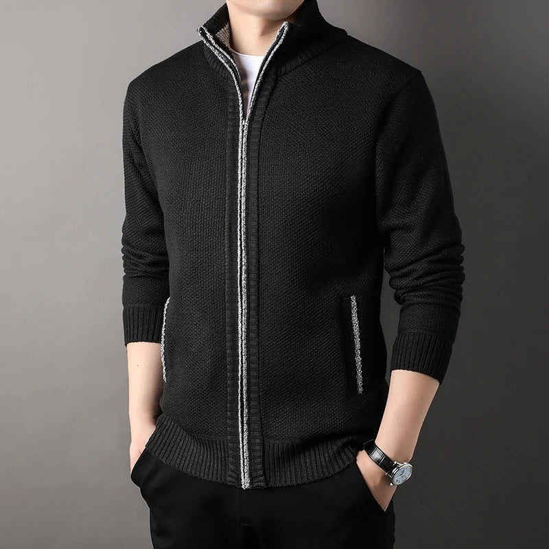 Pull en maille à col montant pour homme, cardigan automne-hiver, coupe slim, couleur unie - NGSHOP-ONE